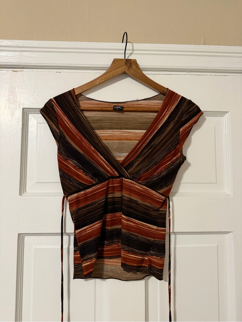 Striped Wrap Tank Top in Rust, Brown & Tan
